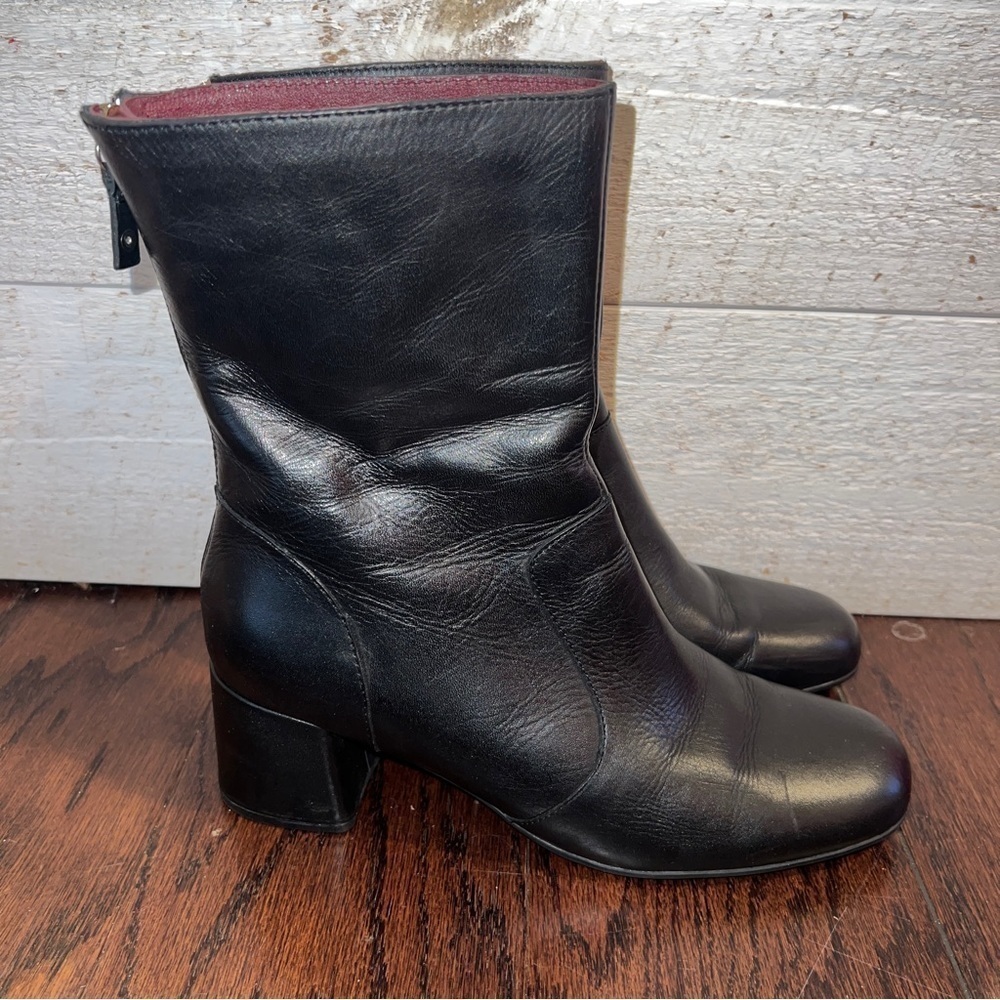 ONO Women’s Black Leather Florence Block Heel Zip Up Booties Size 8.5